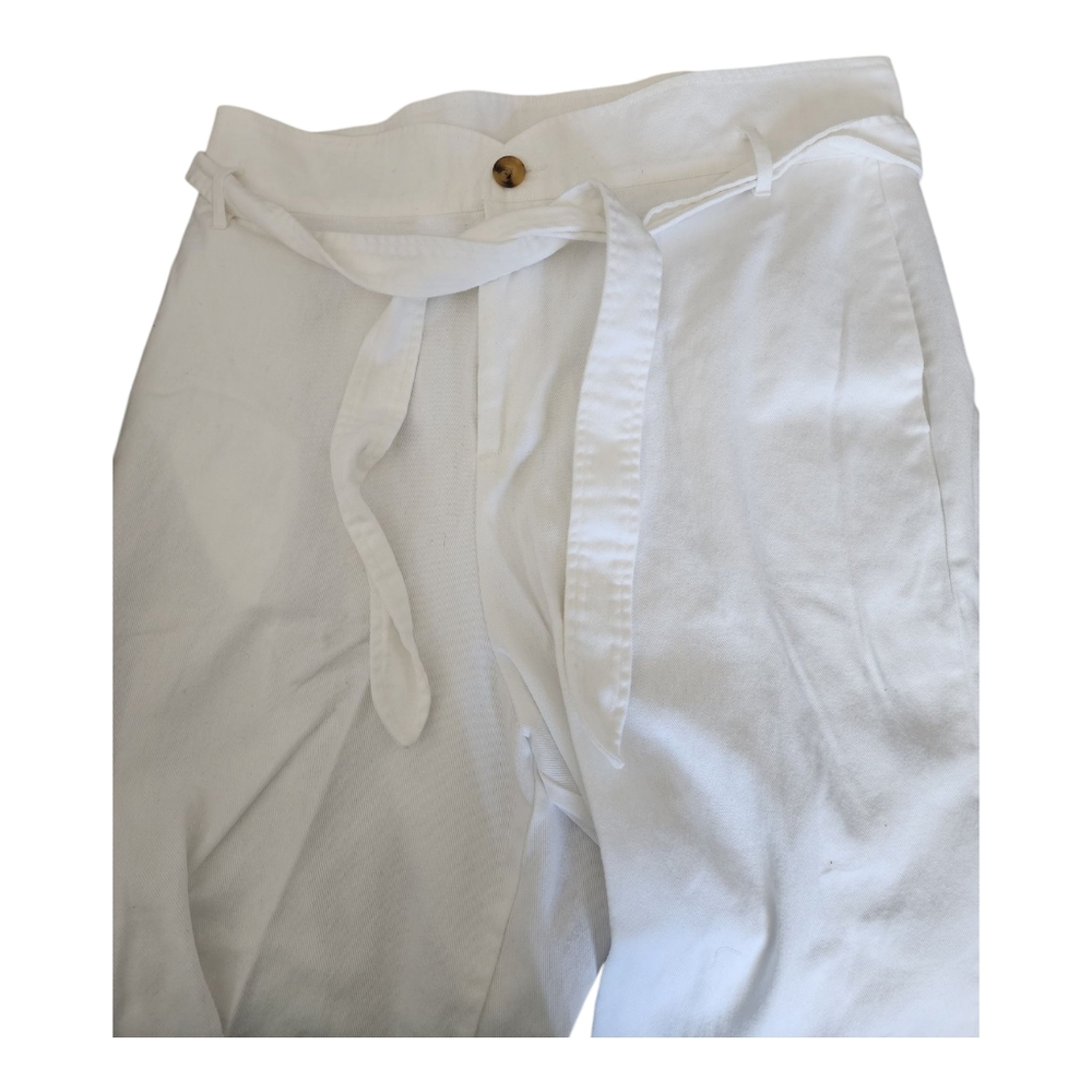 Women's Twill Paperbag Waist Pants - A New Day White 14 With Belt Wide Leg